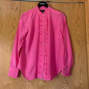 J. Crew Vibrant Pink Silk Ruffle Blouse